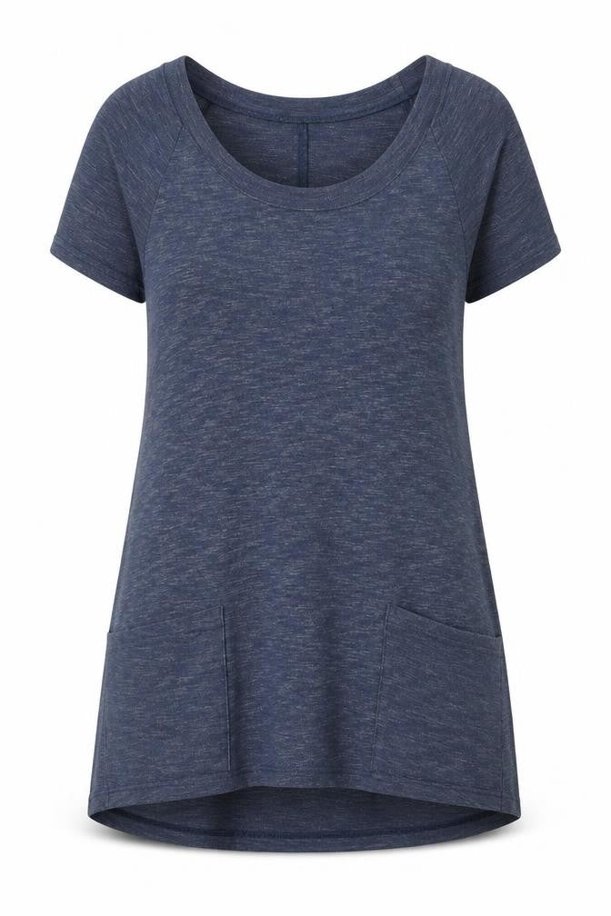 Front view of AnyBody women’s blue basic t-shirt, size S