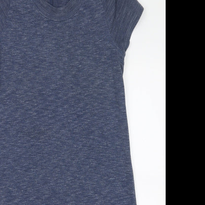 Close-up detail of AnyBody women’s blue basic t-shirt, size S