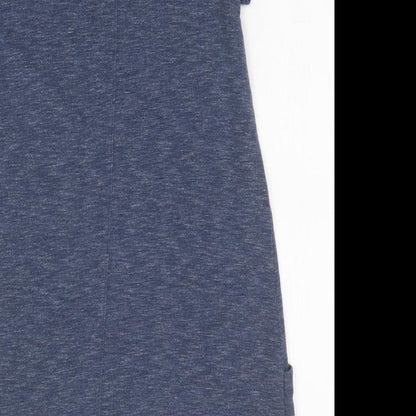 Brand and care label for AnyBody women’s blue basic t-shirt, size S