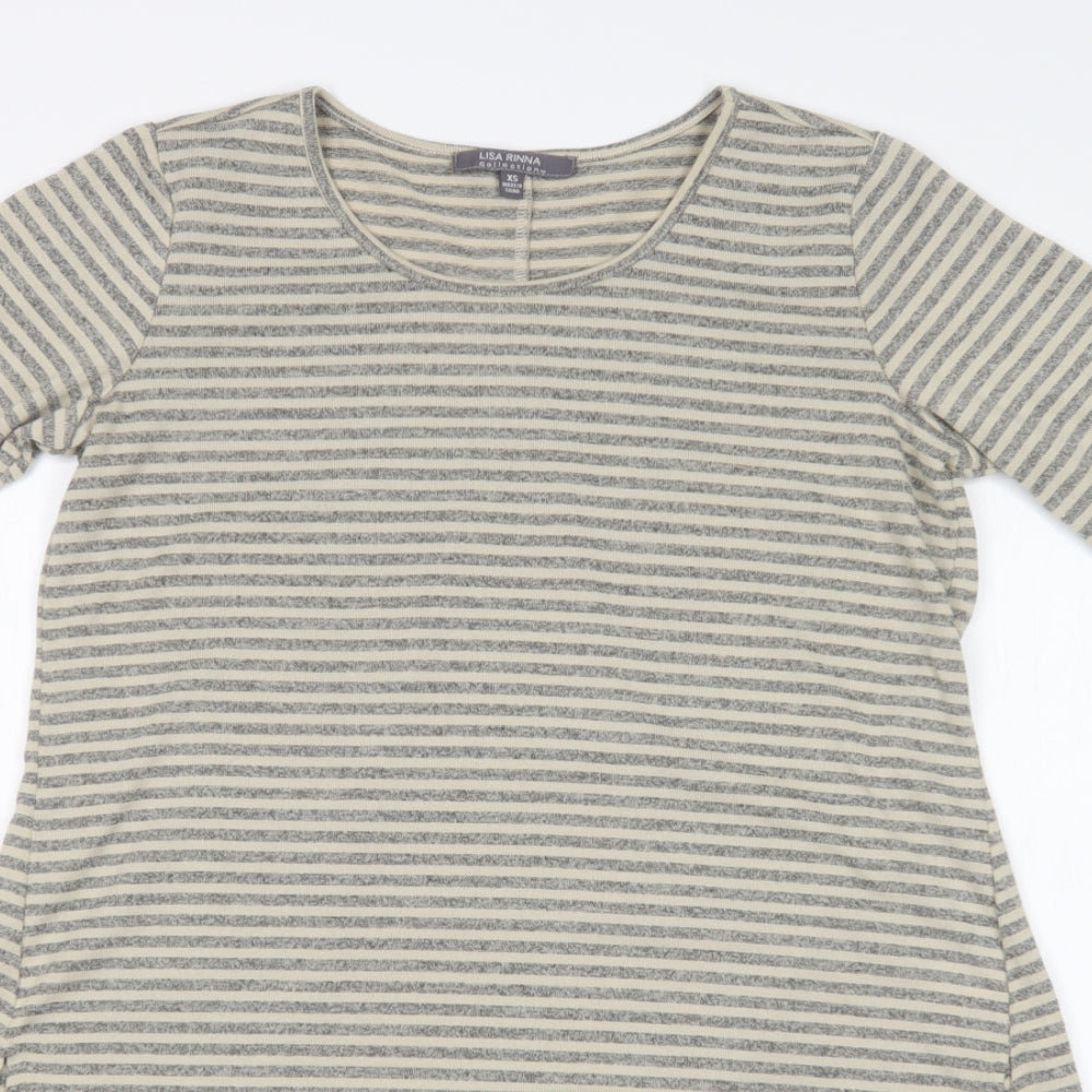 Close-up detail of LISA RINNA women’s multicoloured striped basic t-shirt, size XS