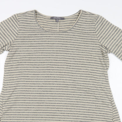 Close-up detail of LISA RINNA women’s multicoloured striped basic t-shirt, size XS