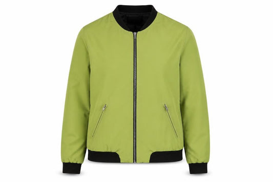 Front view of RESERVED women’s green bomber jacket jacket, size UK 8