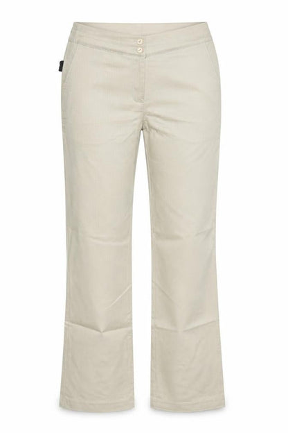 Front view of Moose Golf Clothing women’s beige chino trousers, size UK 10, 32-inch leg