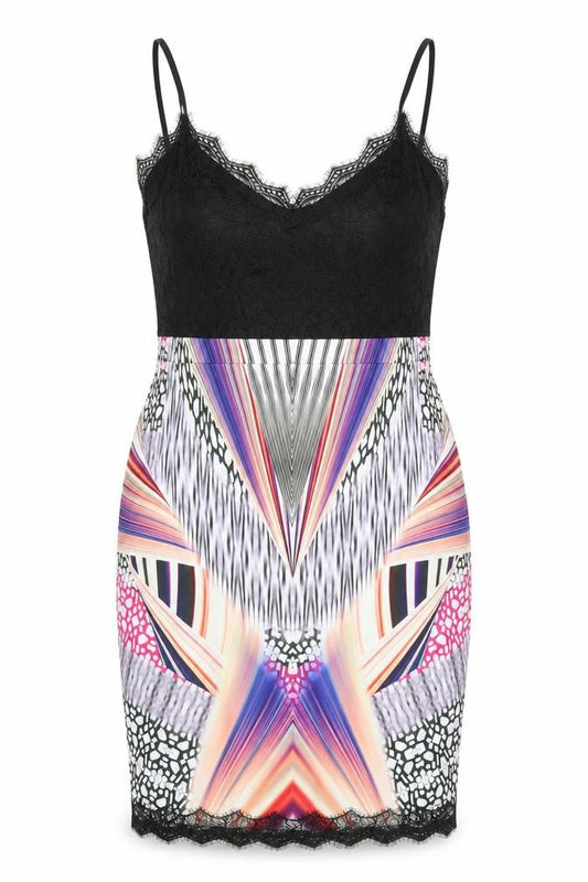 Front view of girls’ on film womens multicoloured geometric a-line, size 14