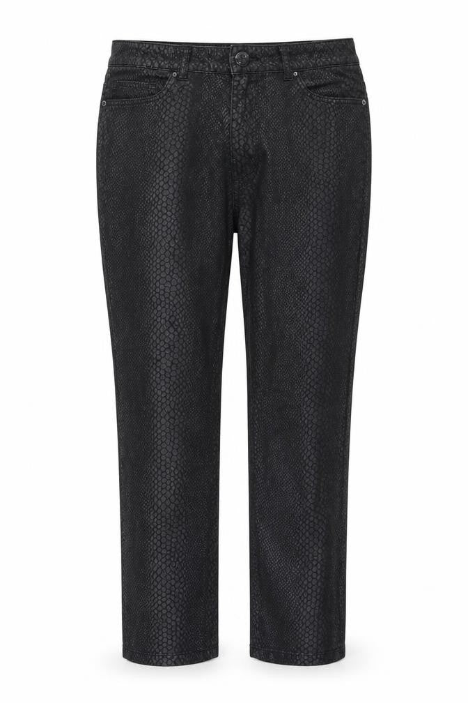 Front view of South women’s black animal print straight jeans, size UK 12, 24-inch leg
