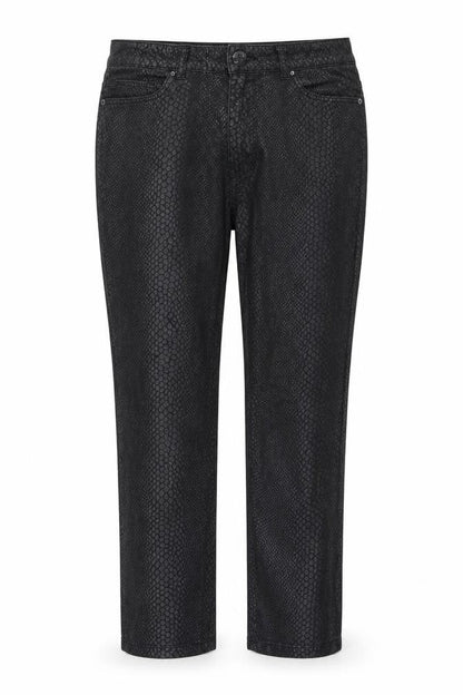 Front view of South women’s black animal print straight jeans, size UK 12, 24-inch leg