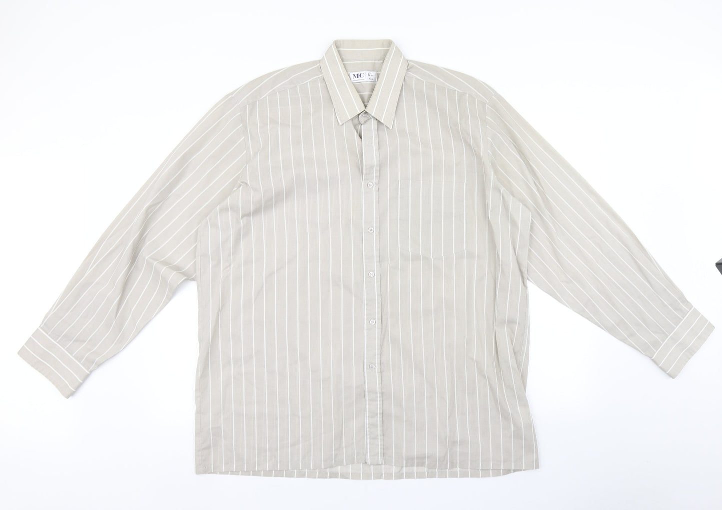 Mens UK Size 17 MC Brown  Button-Up Long Sleeve Casual Shirt