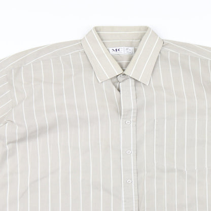 Mens UK Size 17 MC Brown  Button-Up Long Sleeve Casual Shirt
