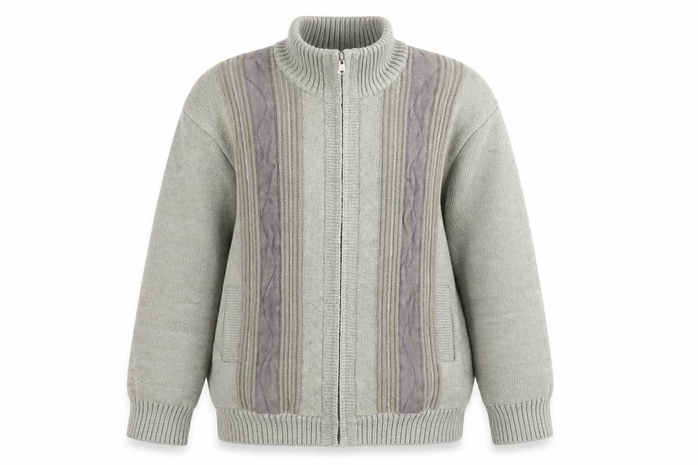 Front view of Charles Norton women’s grey knit cardigan jumper, size L