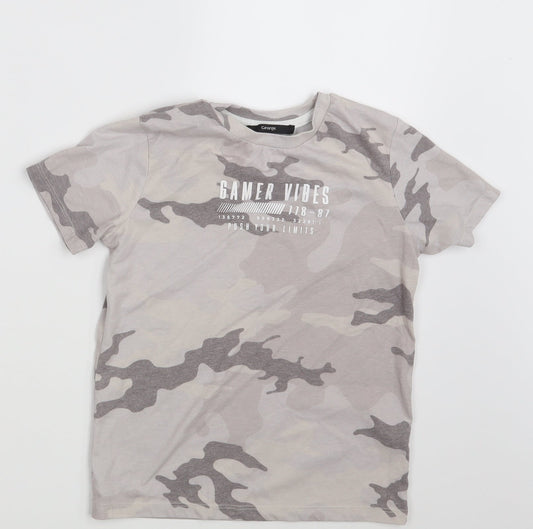 George Boys Beige Camouflage  Basic T-Shirt Size 7-8 Years