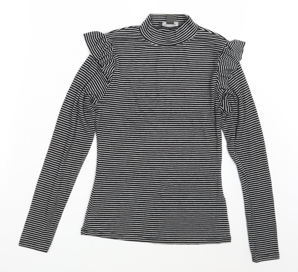 Additional front view of Primark women’s black striped pullover sweatshirt, size UK 8