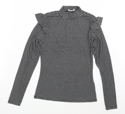 Additional front view of Primark women’s black striped pullover sweatshirt, size UK 8