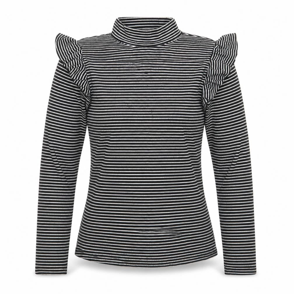 Front view of Primark women’s black striped pullover sweatshirt, size UK 8