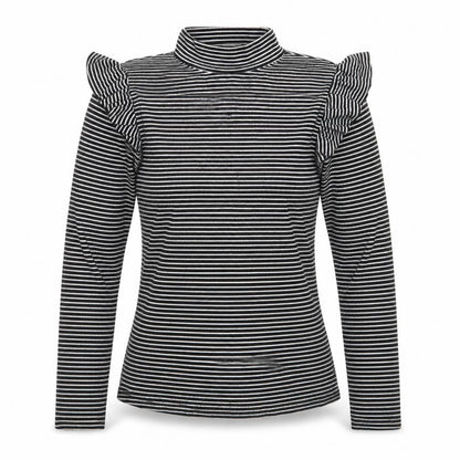 Front view of Primark women’s black striped pullover sweatshirt, size UK 8