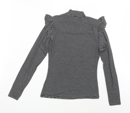 Back view of Primark women’s black striped pullover sweatshirt, size UK 8