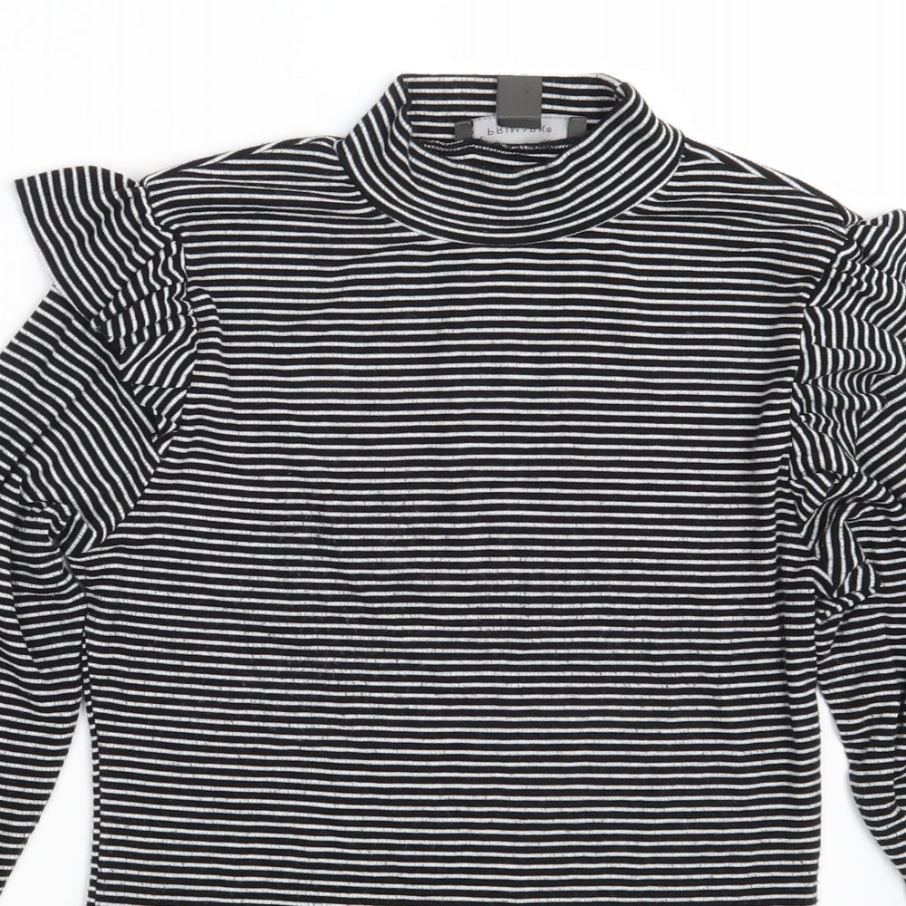 Close-up detail of Primark women’s black striped pullover sweatshirt, size UK 8