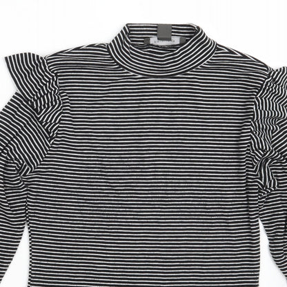 Close-up detail of Primark women’s black striped pullover sweatshirt, size UK 8