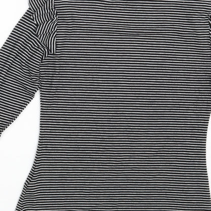 Brand and care label for Primark women’s black striped pullover sweatshirt, size UK 8