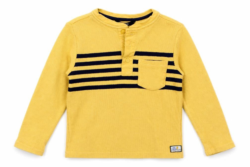 Front view of George boys’ yellow striped knit jumper, size 4, years