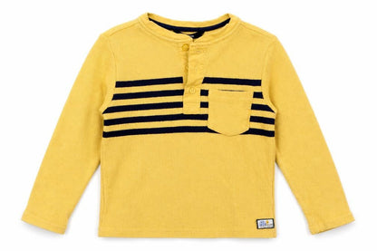 Front view of George boys’ yellow striped knit jumper, size 4, years