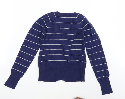 Lime Womens Blue Striped  Cardigan Jumper One Size
