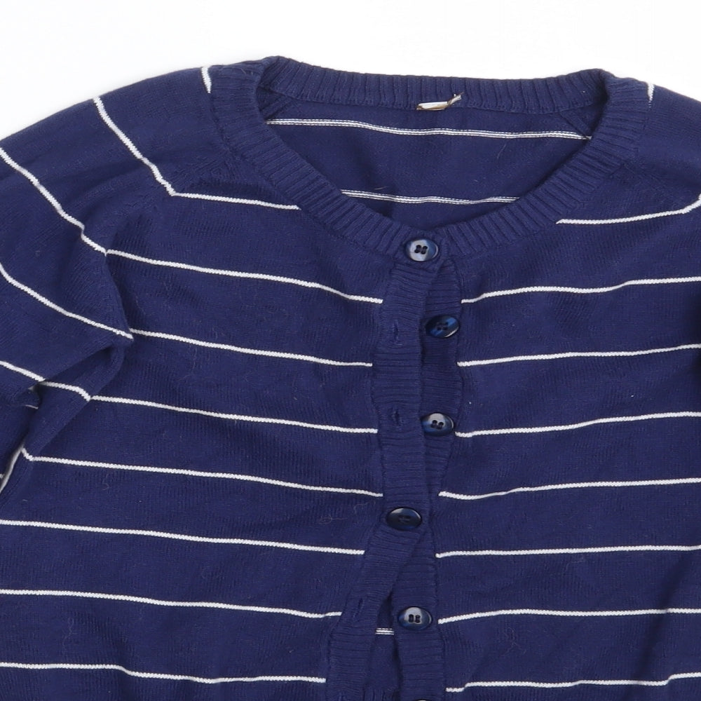 Lime Womens Blue Striped  Cardigan Jumper One Size