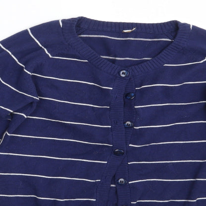 Lime Womens Blue Striped  Cardigan Jumper One Size