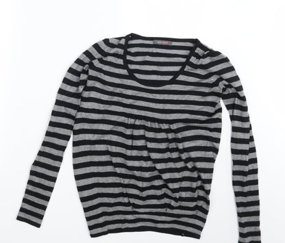 Additional front view of Love Label women’s grey striped pullover sweatshirt, size UK 8