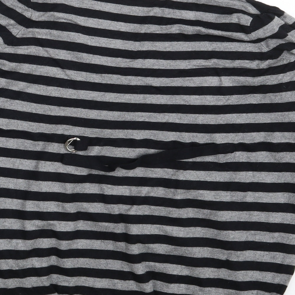 Brand and care label for Love Label women’s grey striped pullover sweatshirt, size UK 8