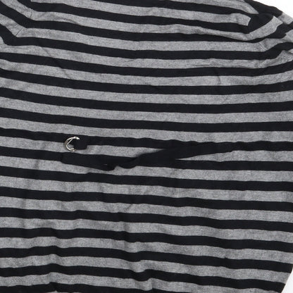 Brand and care label for Love Label women’s grey striped pullover sweatshirt, size UK 8