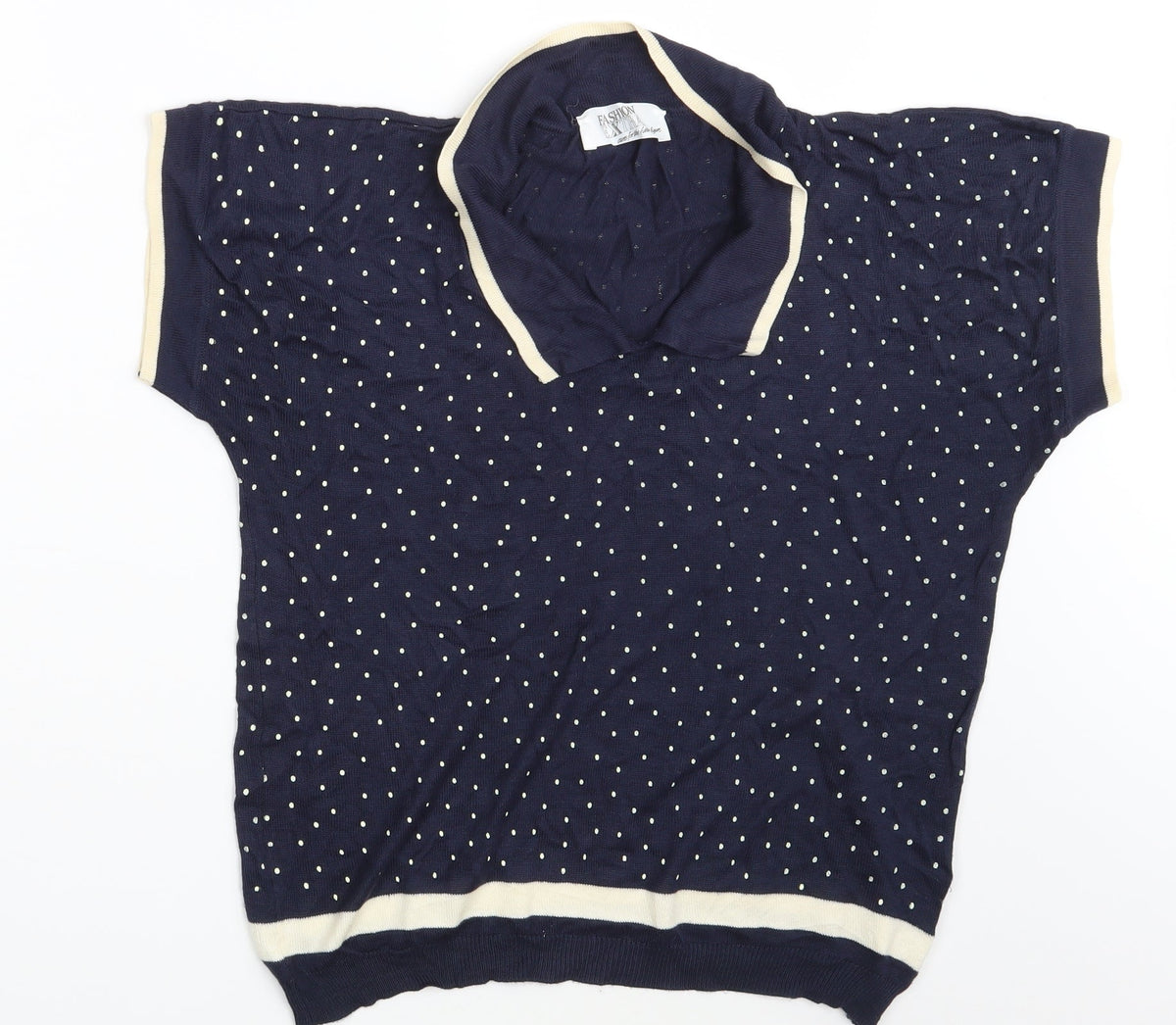 Additional front view of Fashion Extra women’s blue polka dot pullover sweatshirt, size UK 14