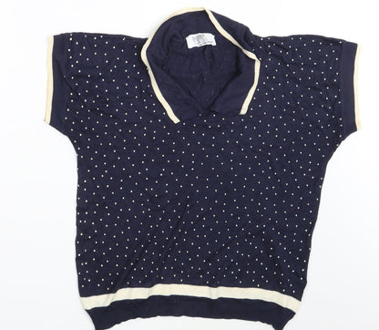 Additional front view of Fashion Extra women’s blue polka dot pullover sweatshirt, size UK 14