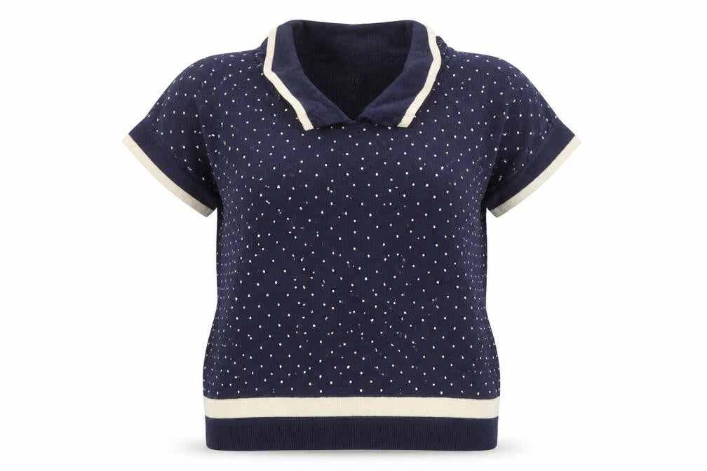 Front view of Fashion Extra women’s blue polka dot pullover sweatshirt, size UK 14