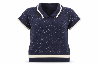 Front view of Fashion Extra women’s blue polka dot pullover sweatshirt, size UK 14