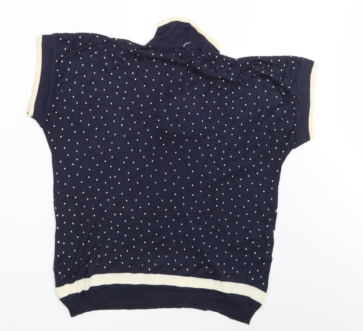 Back view of Fashion Extra women’s blue polka dot pullover sweatshirt, size UK 14