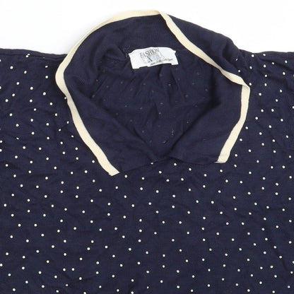 Close-up detail of Fashion Extra women’s blue polka dot pullover sweatshirt, size UK 14