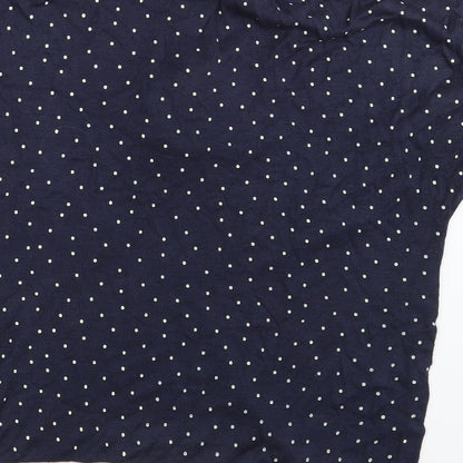 Brand and care label for Fashion Extra women’s blue polka dot pullover sweatshirt, size UK 14