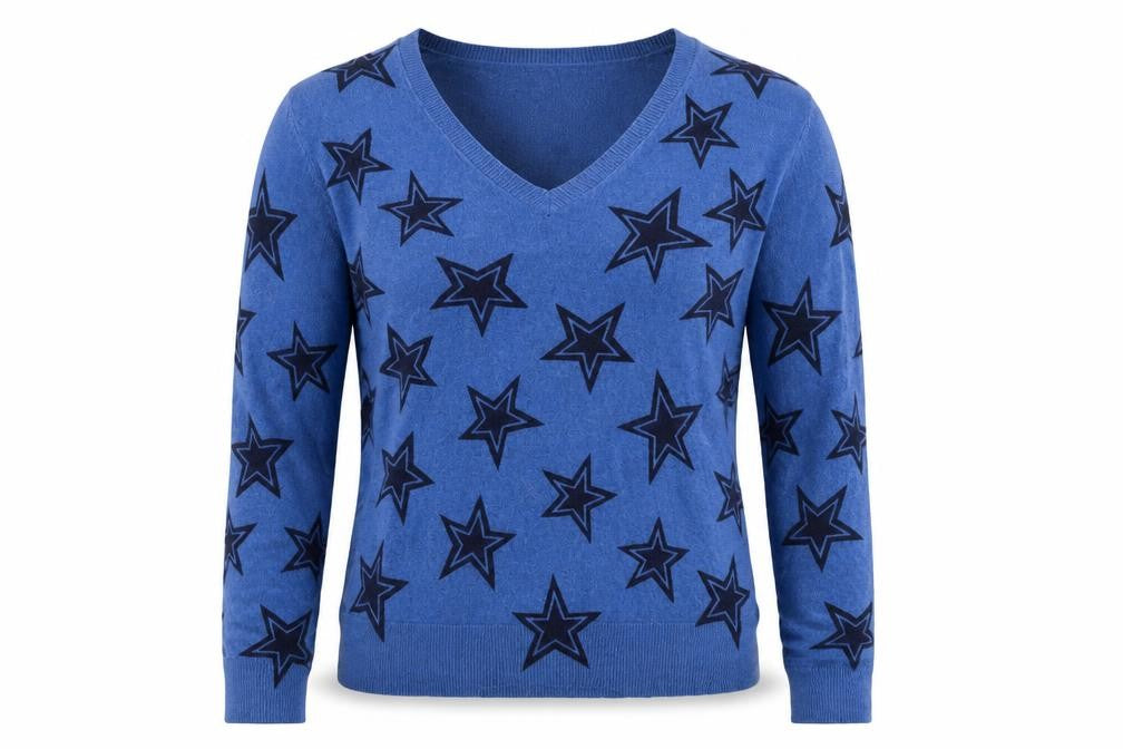 Front view of Marks & Spencer women’s blue pullover sweatshirt, size UK 14