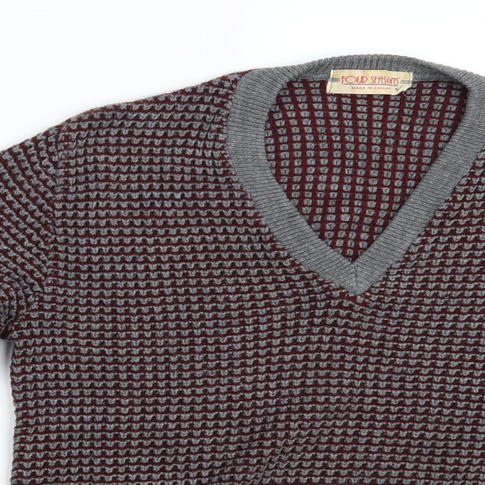 Close-up detail of Four Seasons men’s purple jumper, size S