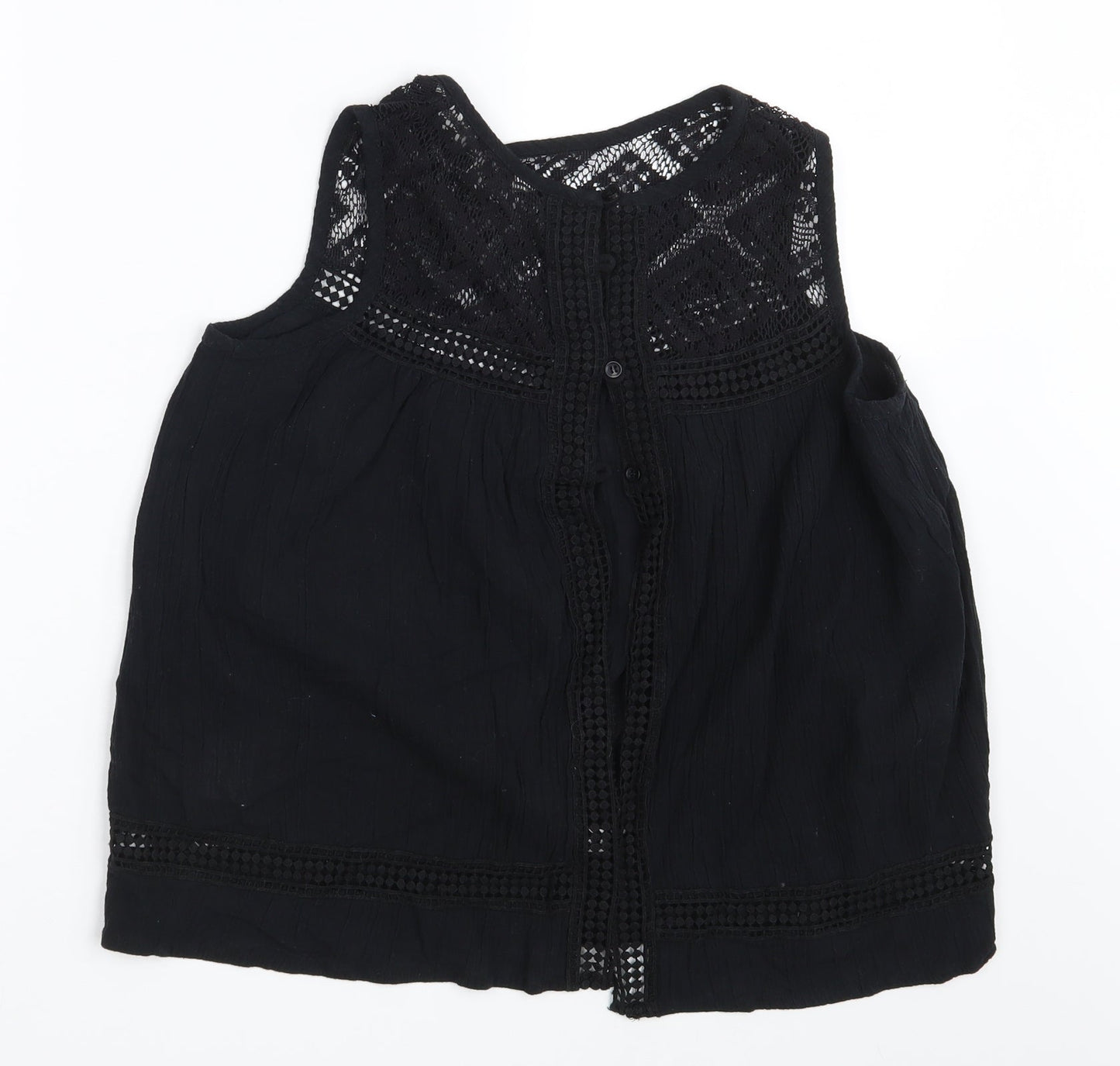 Womens UK Size 8 Ribbon Black Basic Button-Up