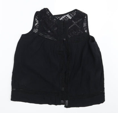 Womens UK Size 8 Ribbon Black Basic Button-Up