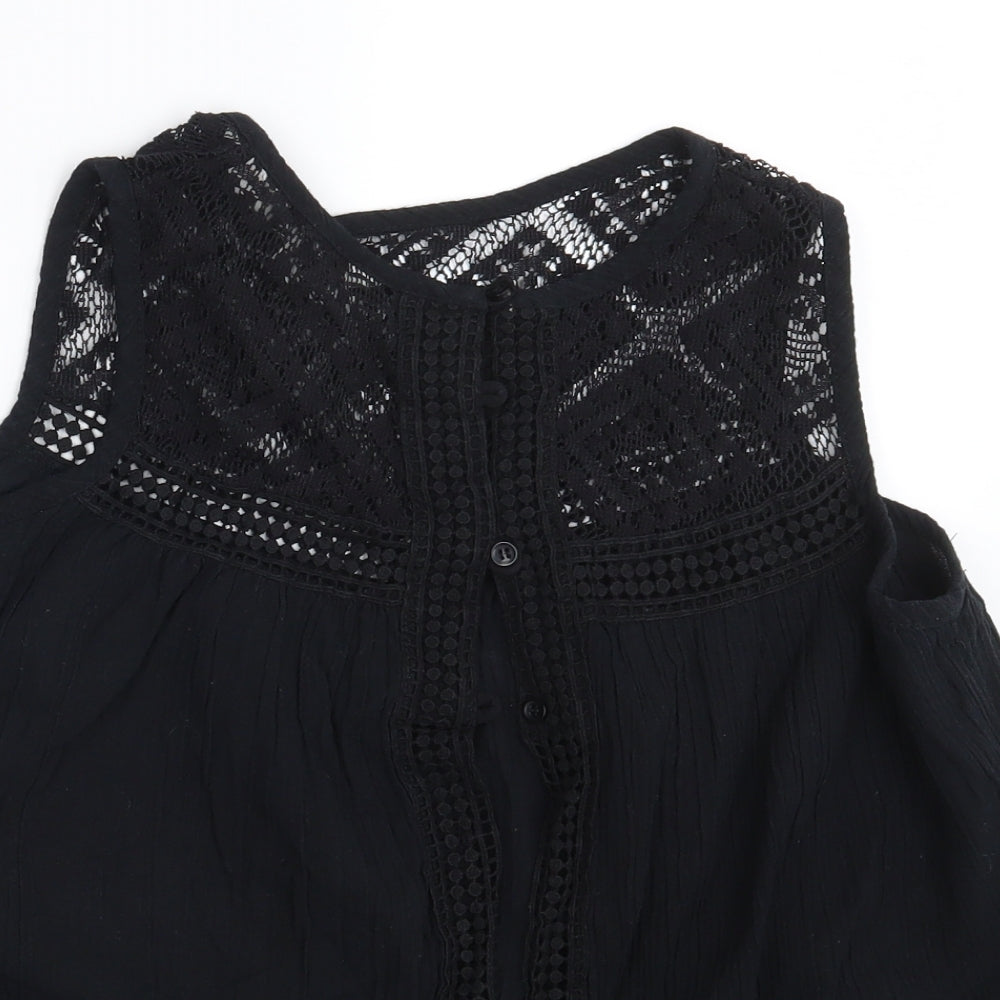 Womens UK Size 8 Ribbon Black Basic Button-Up