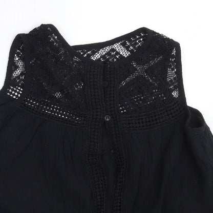 Womens UK Size 8 Ribbon Black Basic Button-Up