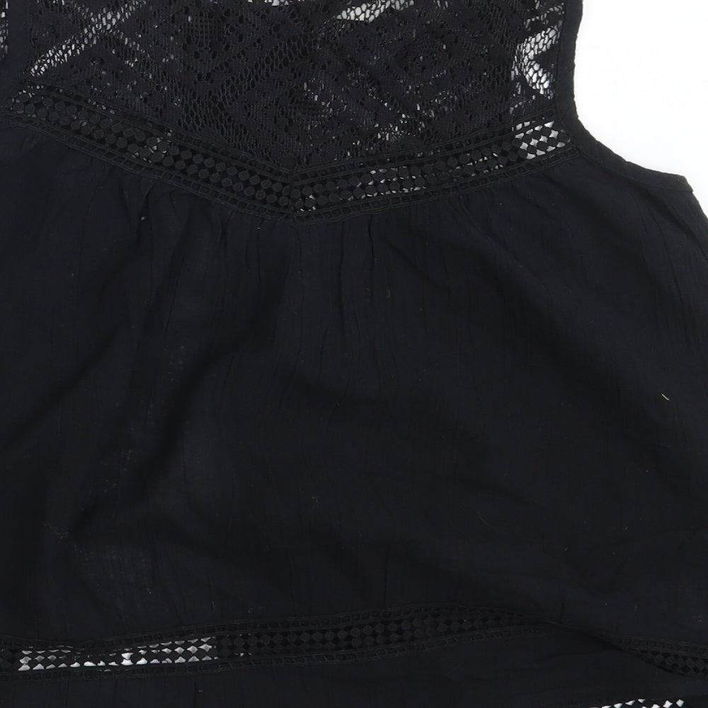 Womens UK Size 8 Ribbon Black Basic Button-Up