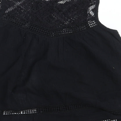 Womens UK Size 8 Ribbon Black Basic Button-Up