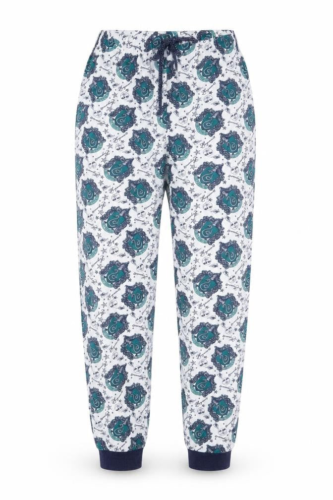 Front view of Love To Lounge women’s blue geometric capri pyjama pants, size UK 6, - harry potter