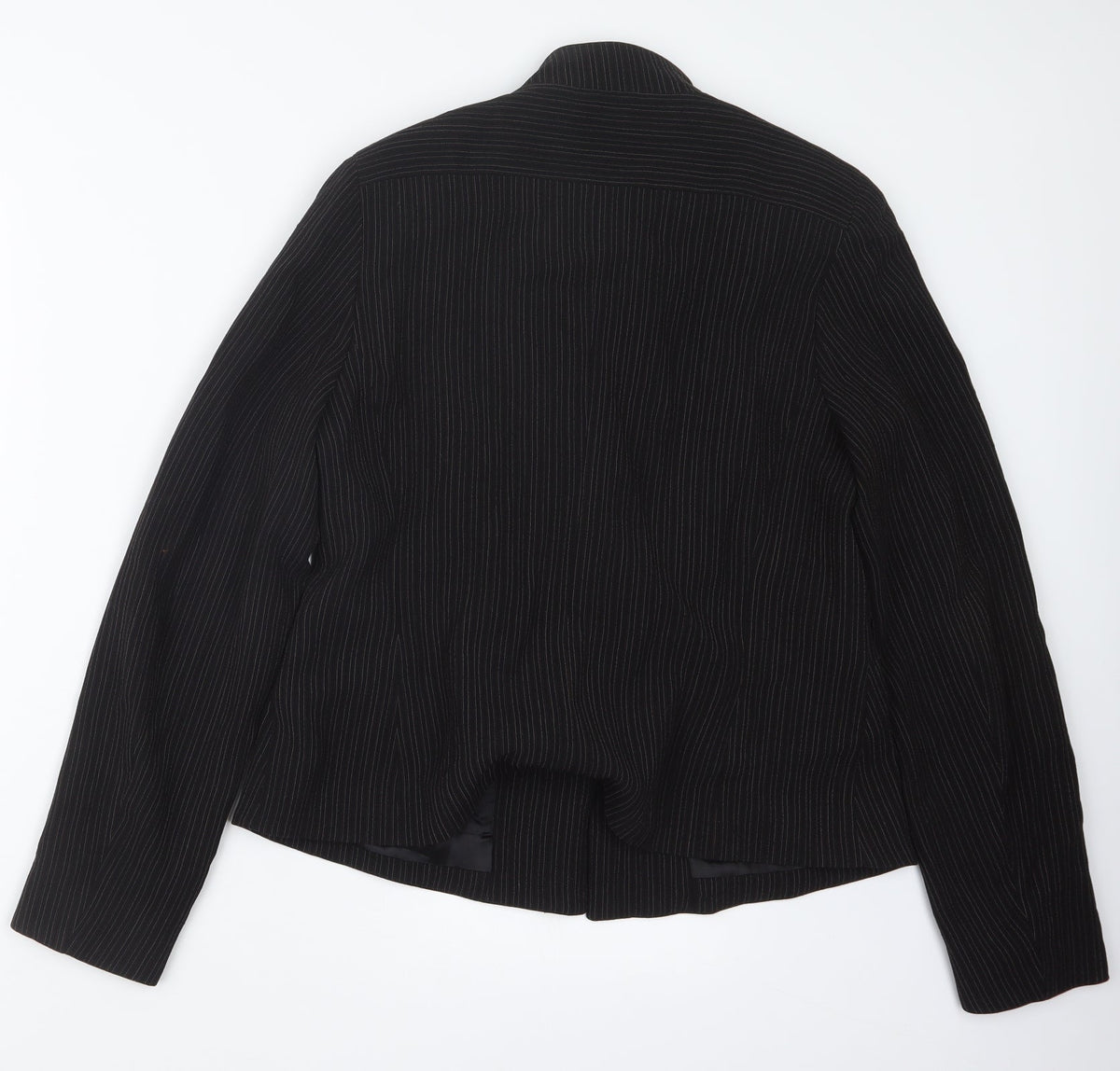 Back view of Logion Roots women’s black striped jacket, size UK 16