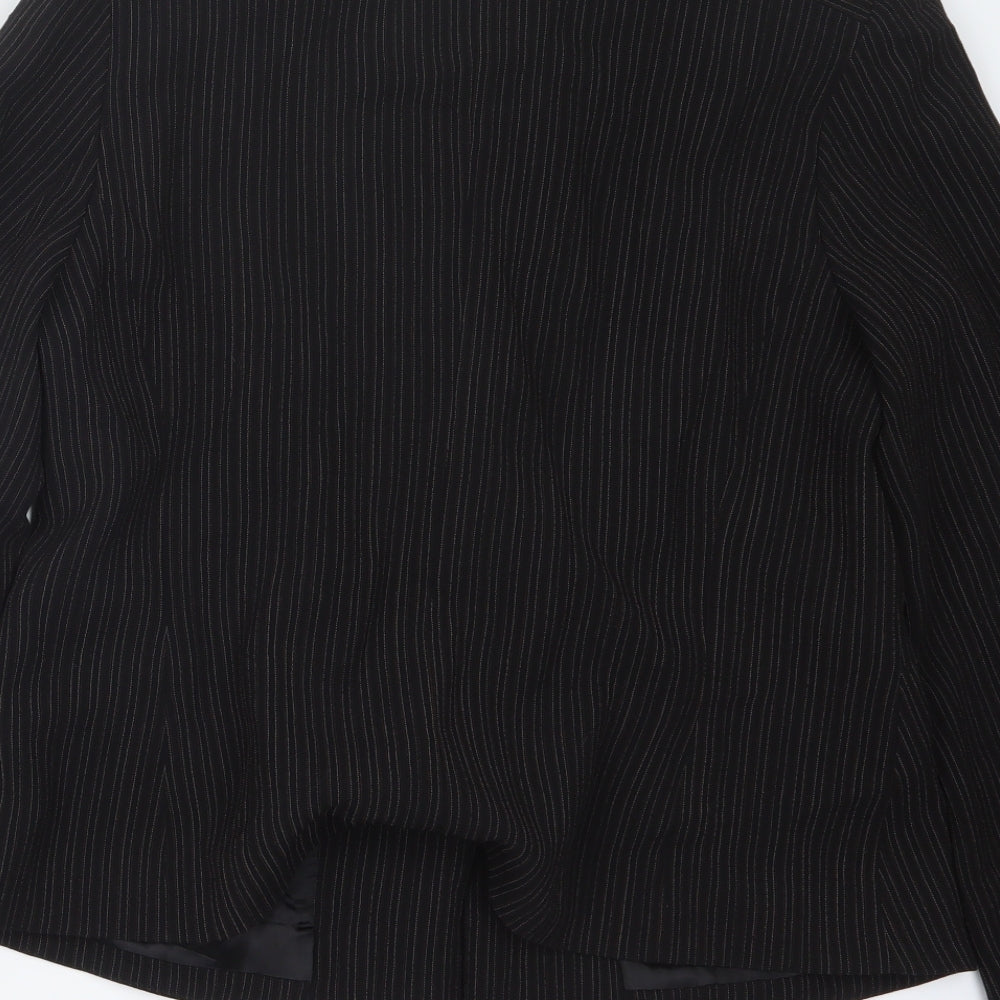 Brand and care label for Logion Roots women’s black striped jacket, size UK 16