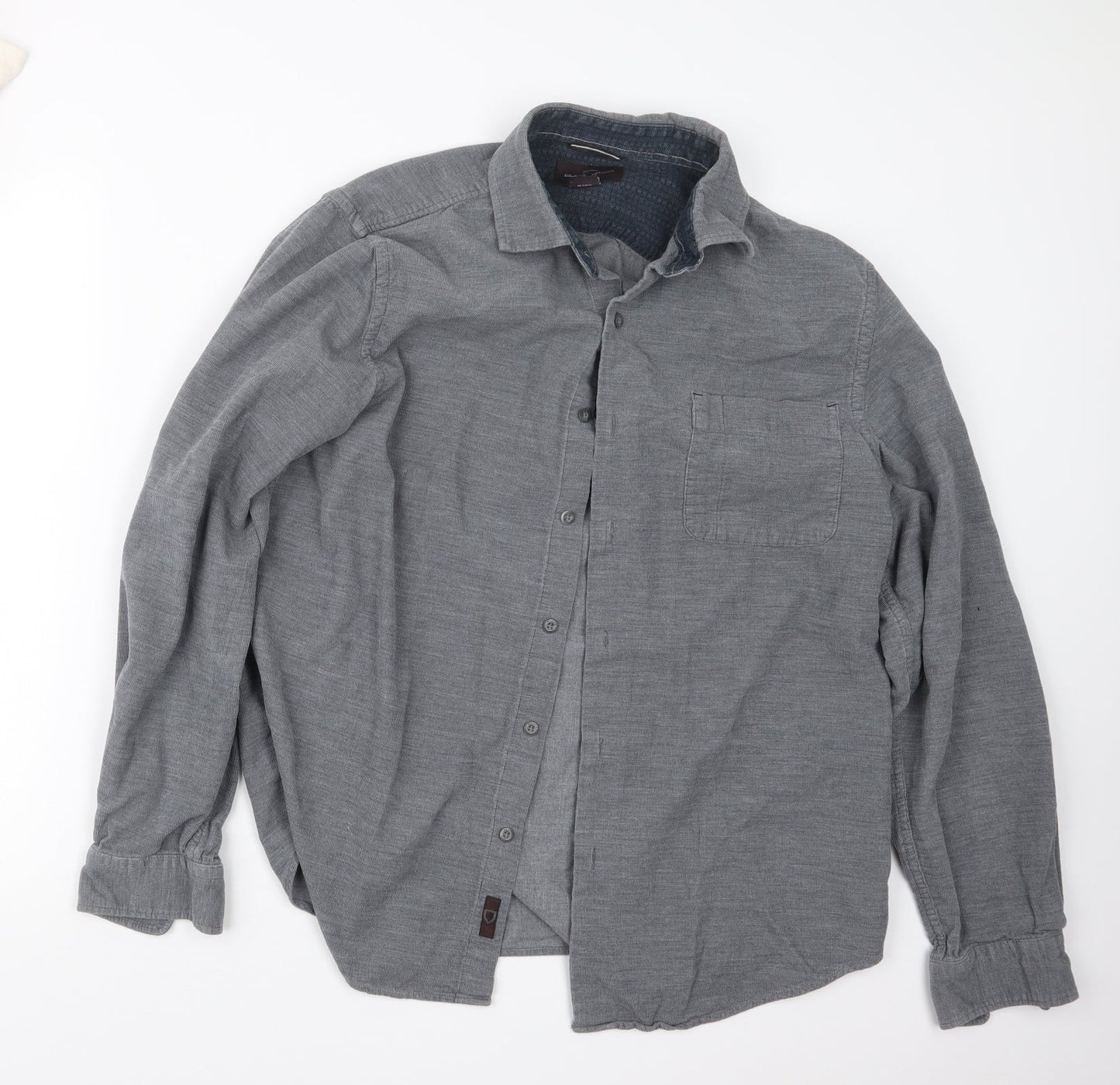 Mens UK Size M Black Brown 1826 Grey  Button-Up Long Sleeve Casual Shirt