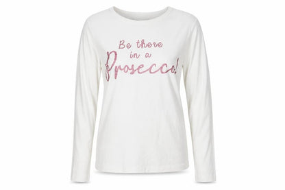 Front view of Sleep in women’s white geometric basic t-shirt, size UK 10